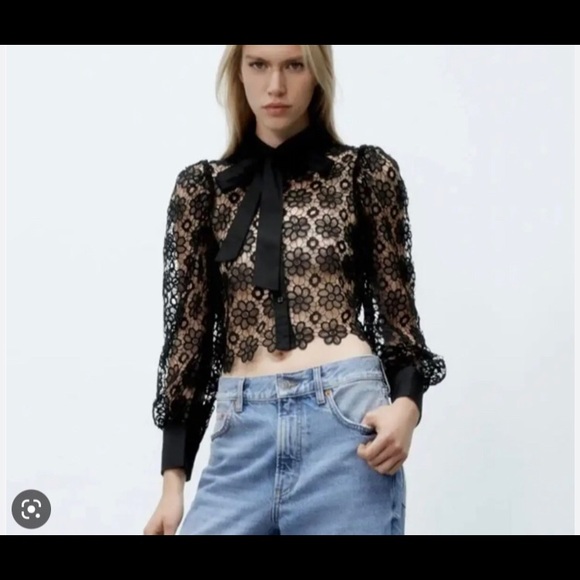 Zara semi-sheer Crochet Shirt - Picture 1 of 6